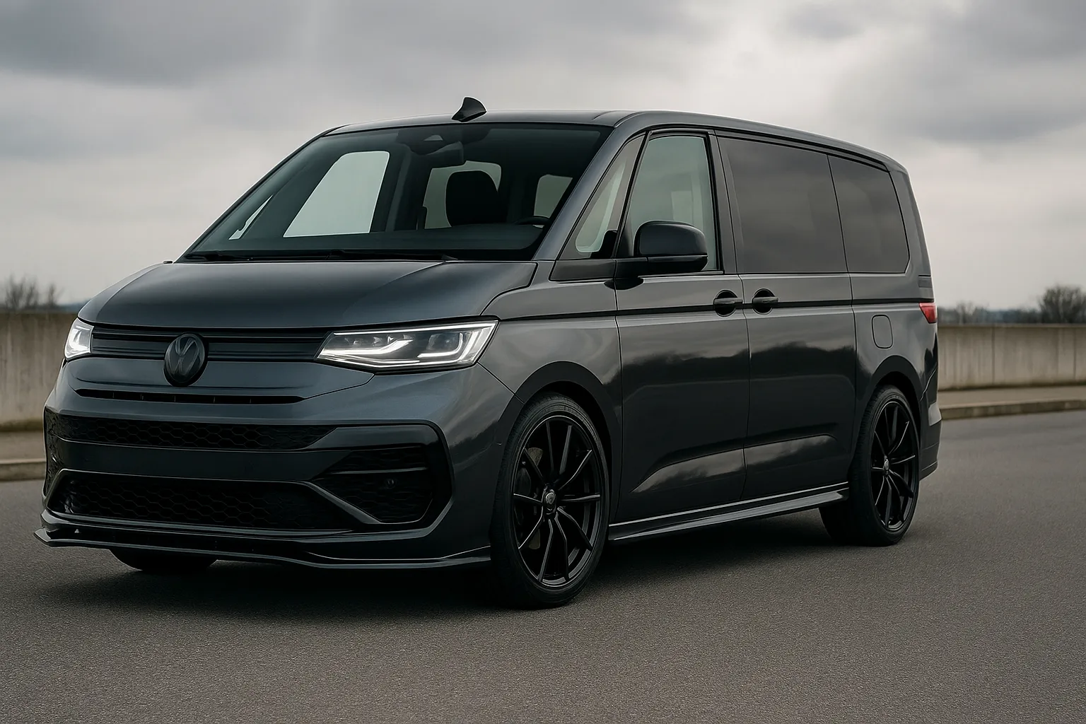 Volkswagen Multivan with ABT aerokit in sporty front view on a road