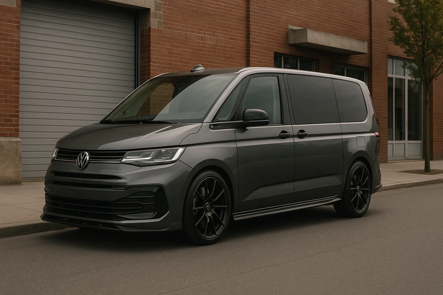 Volkswagen Multivan with ABT aerokit in sporty front view on a road supporting image 2