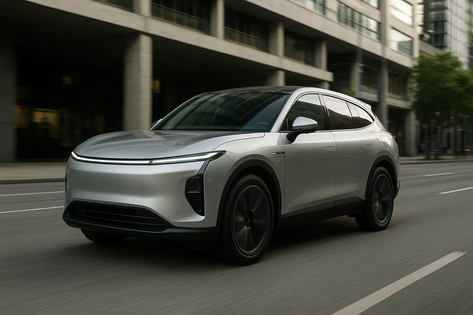 Avatr 07L as a futuristically designed electric SUV in side view on a road