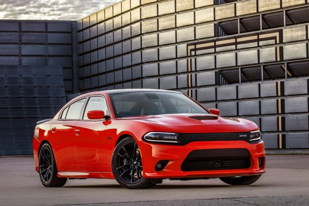 Dodge Charger 2026 as a wide coupe on a European country road