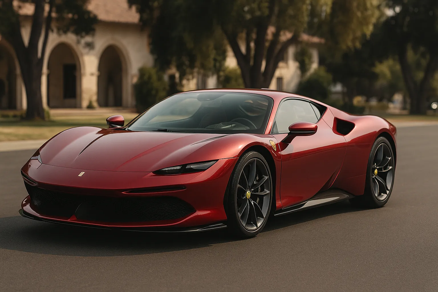 Ferrari CZ26 as a red one-off with a flat front, dark grille band, and independent bodywork on a presentation area