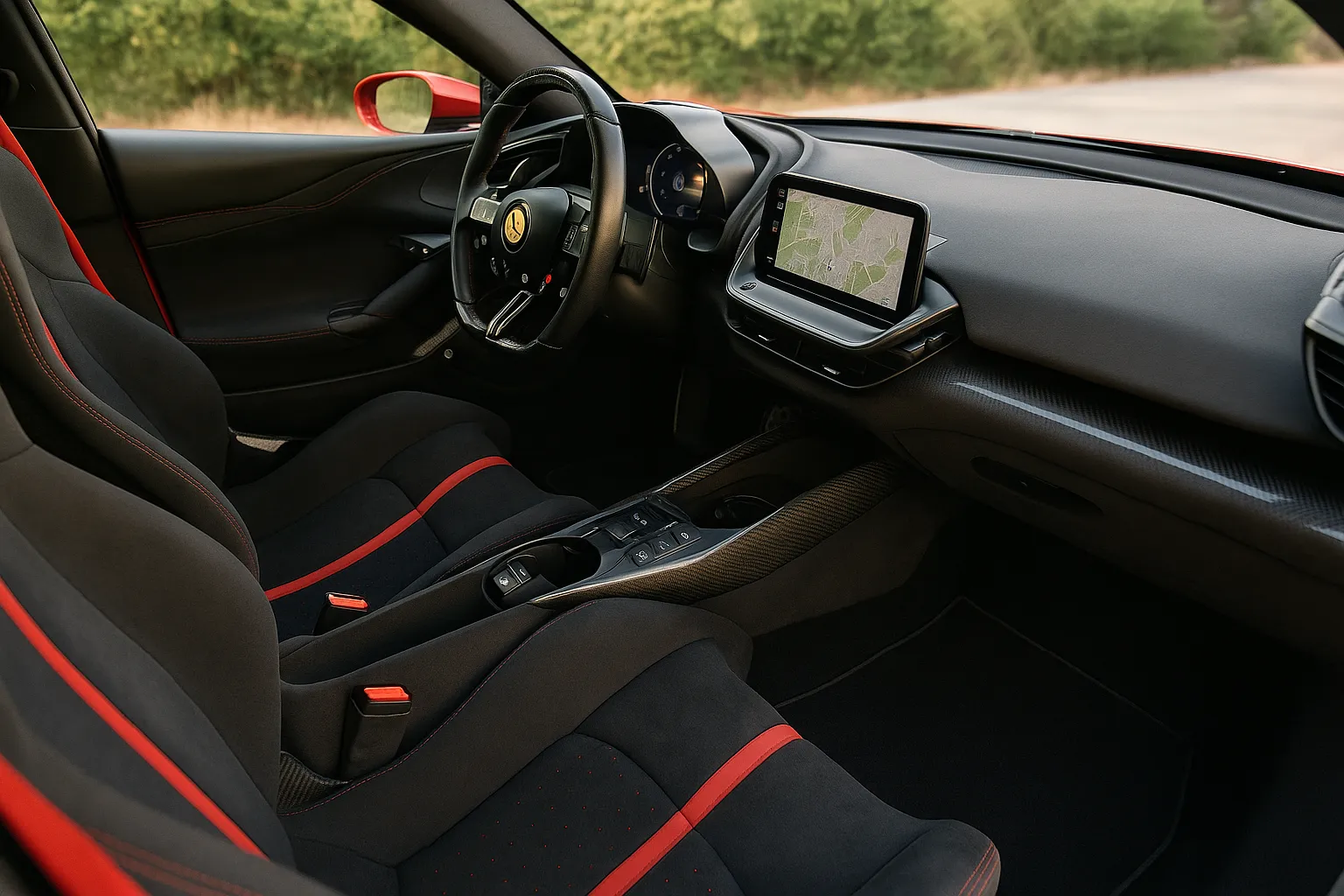 Ferrari CZ26 as a red one-off with a flat front, dark grille band, and independent bodywork on a presentation area supporting image 1