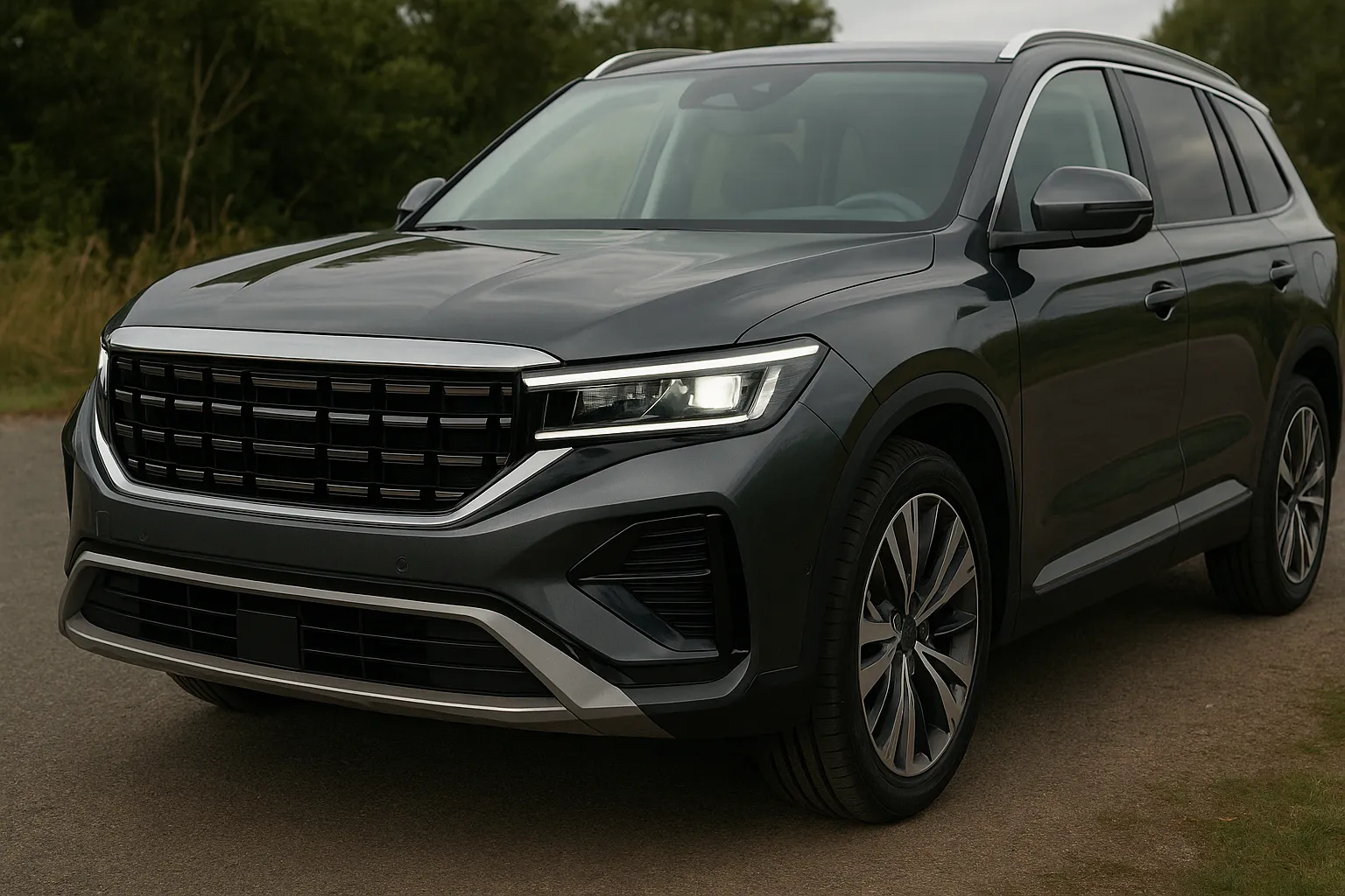 Geely Monjaro as a large family SUV in front three-quarter view on a road supporting image 1