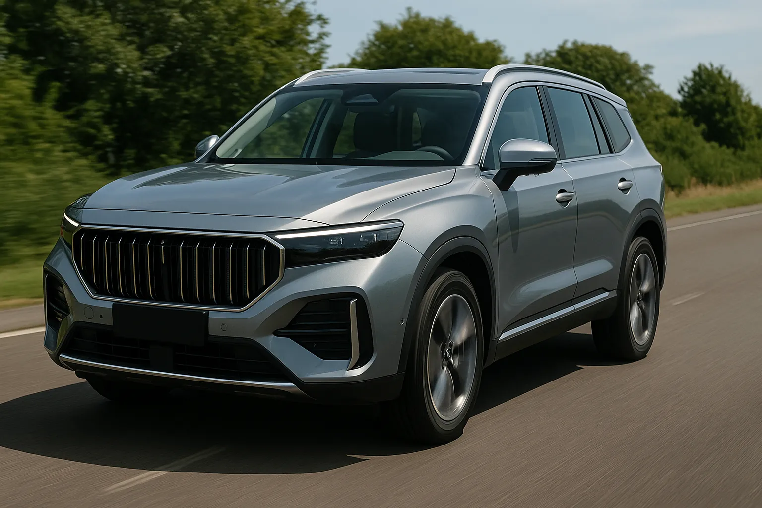 Geely Monjaro as a large family SUV in front three-quarter view on a road