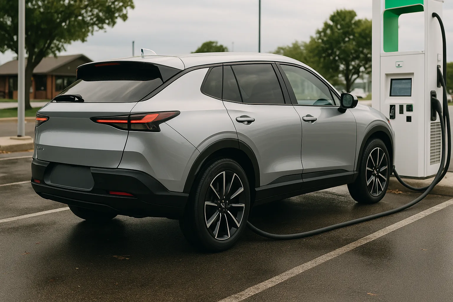Honda Prologue Elektro-SUV fährt auf einer asphaltierten Straße mit Bäumen im Hintergrund, unterstützendes Bild 2