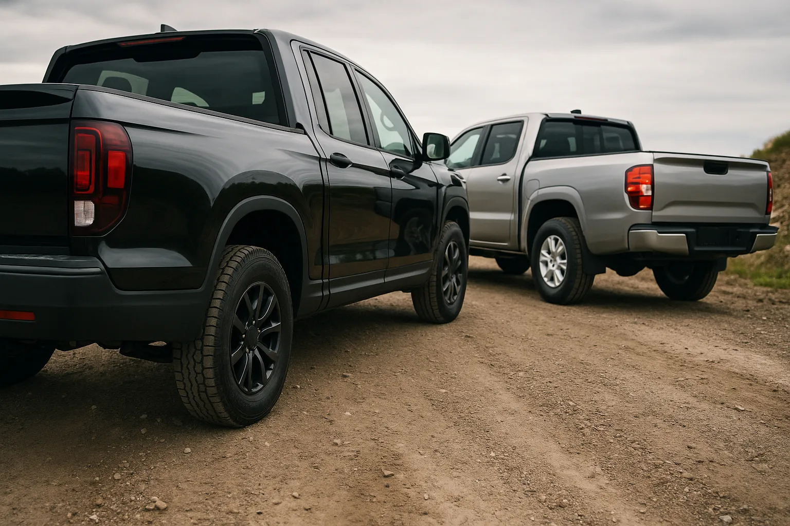 Honda Ridgeline and Nissan Frontier as robust pickups on a gravel road supporting image 1
