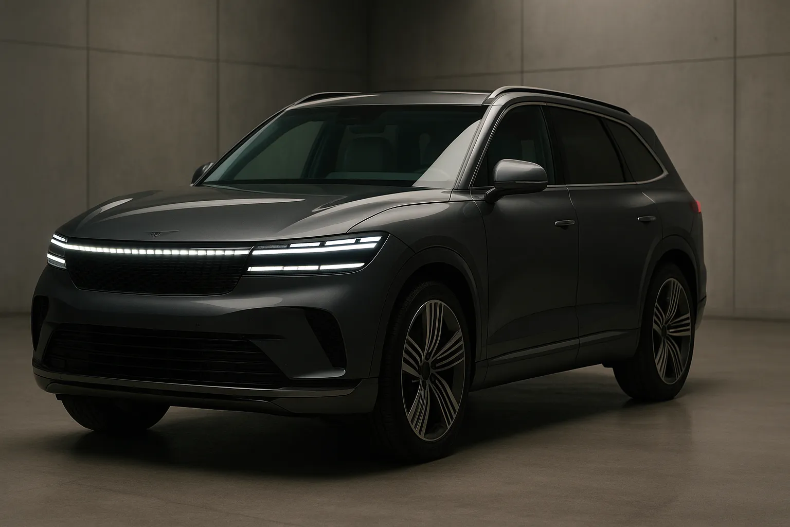 Large electric Genesis SUV as a luxurious flagship on a modern EV platform in an urban environment