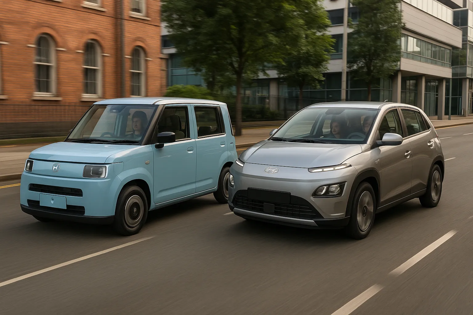 Hyundai Inster und Honda Super-N als kompakte Elektro-Stadtautos auf einer urbanen Straße supporting image 2