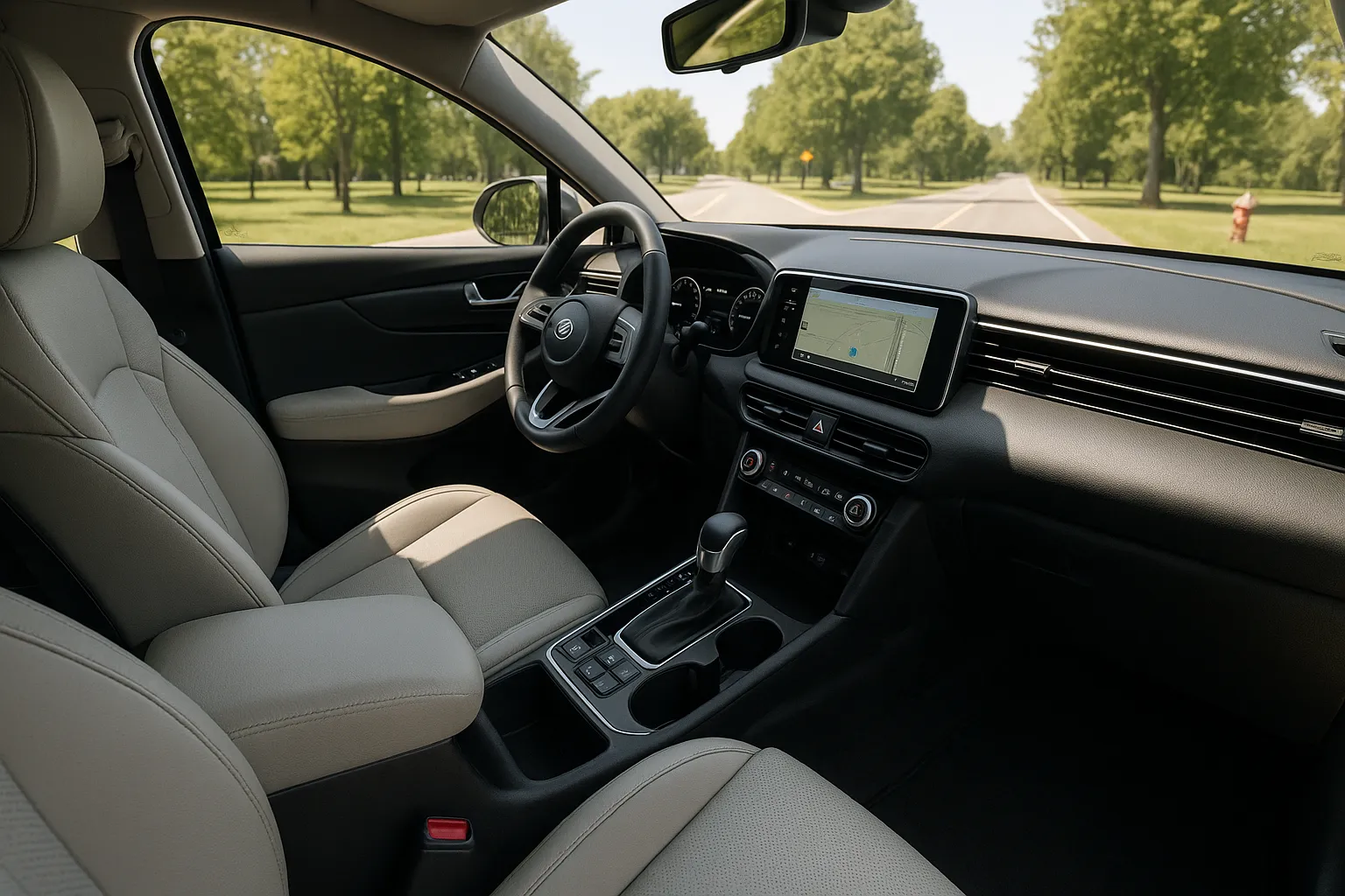 Hyundai Tucson Hybrid fährt auf einer zweispurigen Straße mit Bergen im Hintergrund, unterstützendes Bild 1