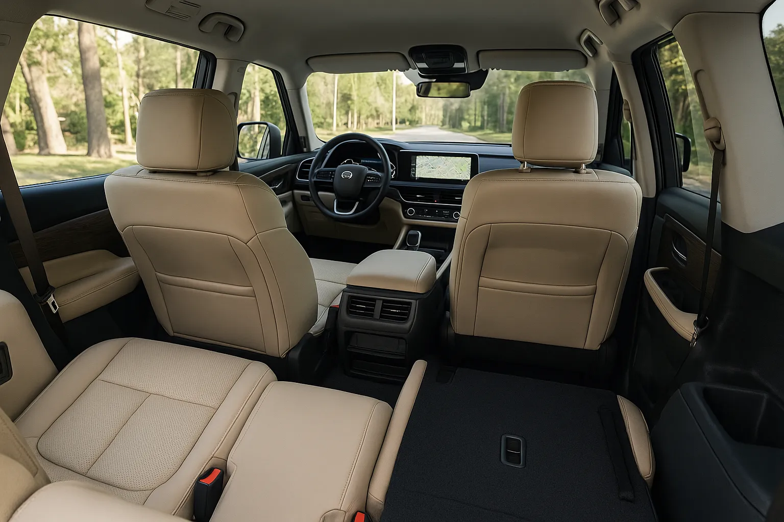 Infiniti QX80 Luxus-SUV fährt auf einer Straße mit einer Stadtsilhouette im Hintergrund, unterstützendes Bild 1