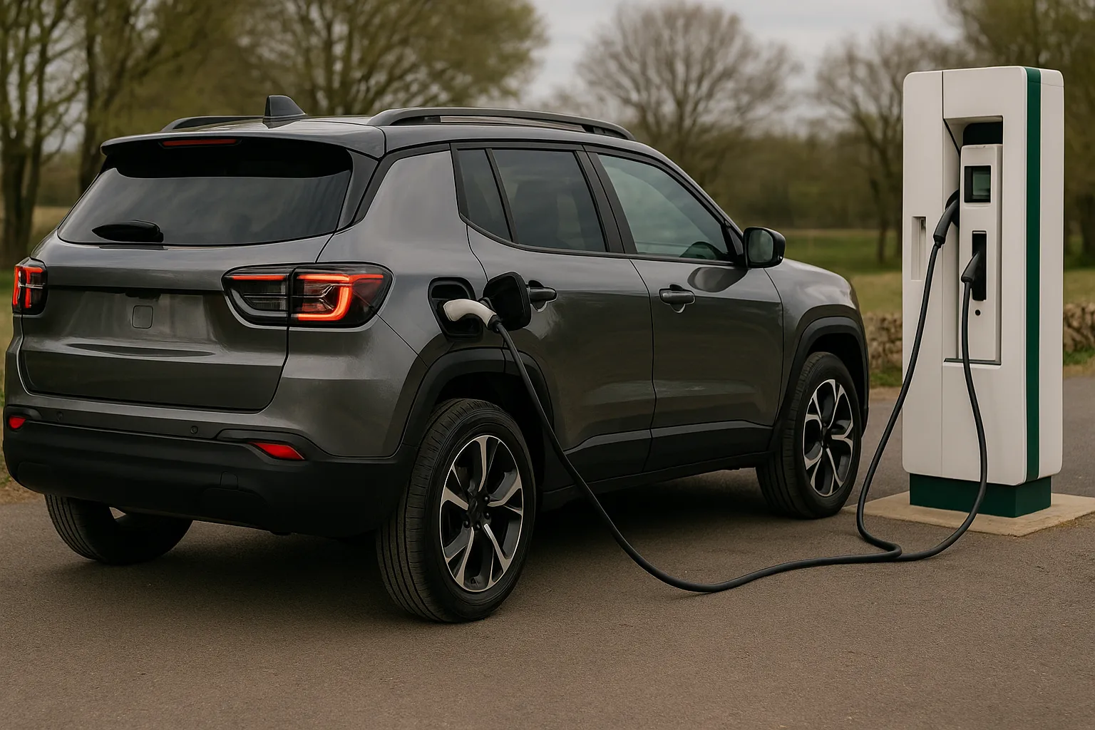 Kompaktes Jeep-SUV fährt auf einer europäischen Bergstraße mit rauer Landschaft im Hintergrund, unterstützendes Bild 2