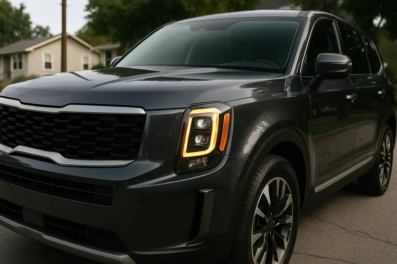 Kia Telluride SUV in side view on a road, matching a report about battery problems supporting image 1
