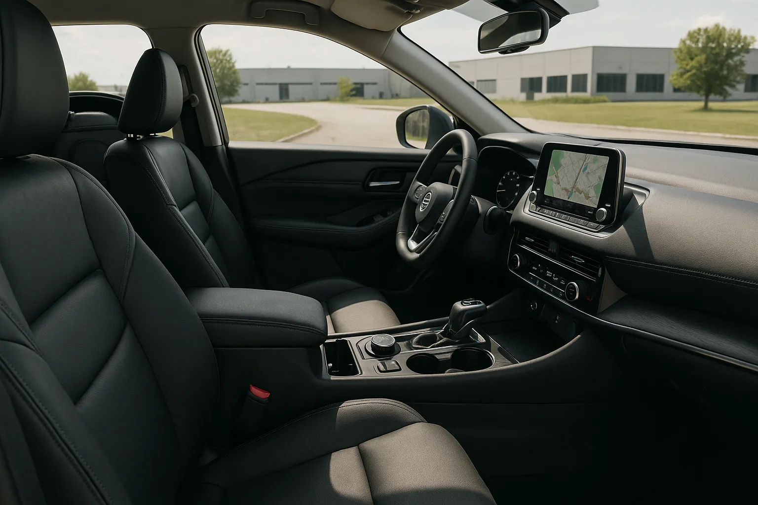 Nissan Rogue, Pathfinder und Frontier vor einem nordamerikanischen Montagewerk aufgereiht, unterstützendes Bild 1