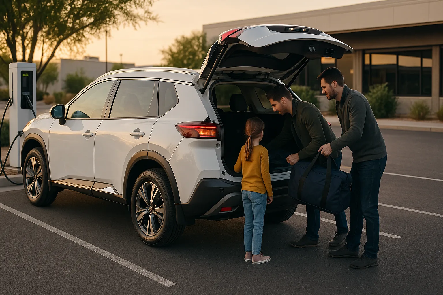 Nissan Rogue, Pathfinder und Frontier vor einem nordamerikanischen Montagewerk aufgereiht, unterstützendes Bild 2