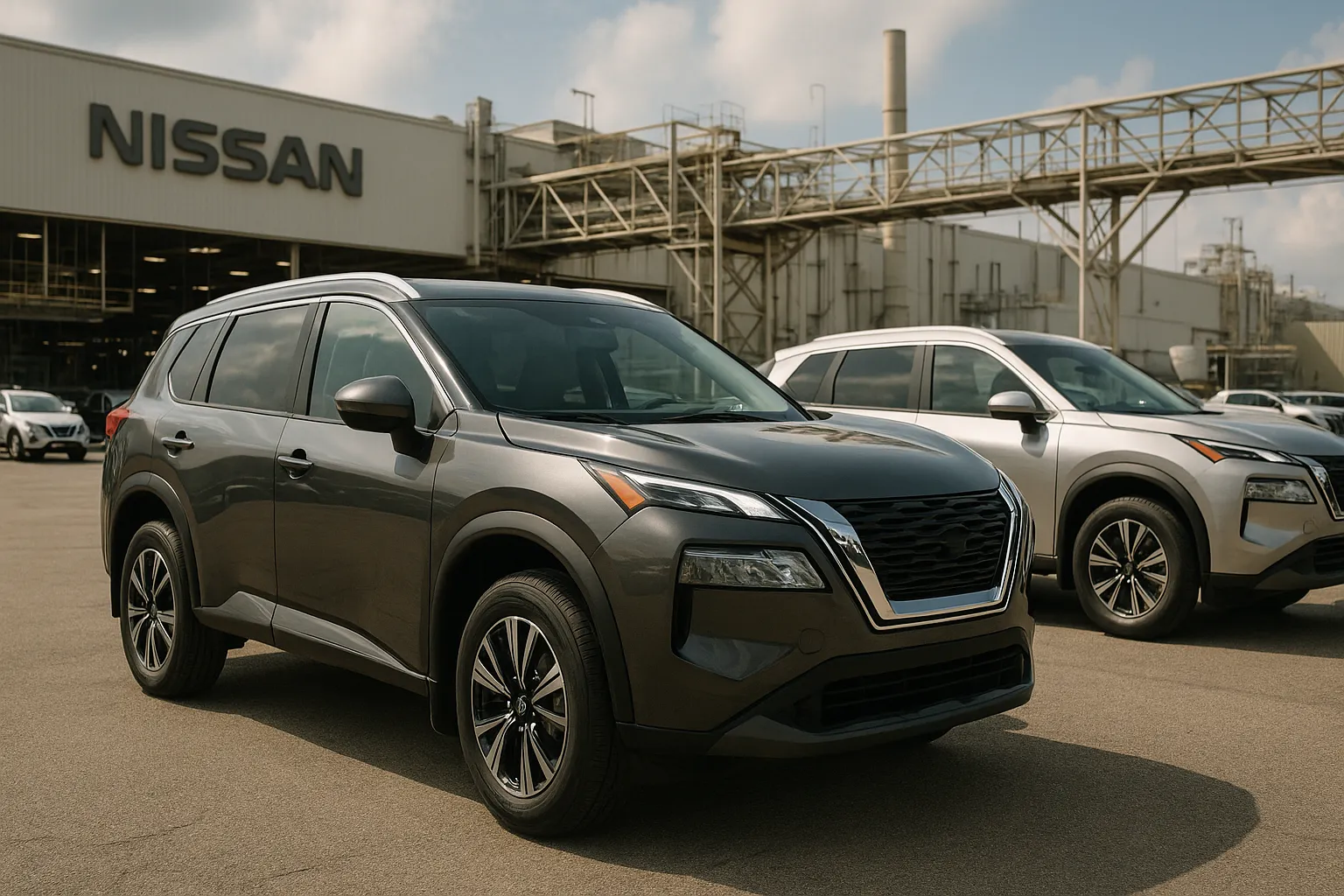 Nissan-Fahrzeuge auf dem Gelände eines US-Automobilwerks bei Tageslicht supporting image 1