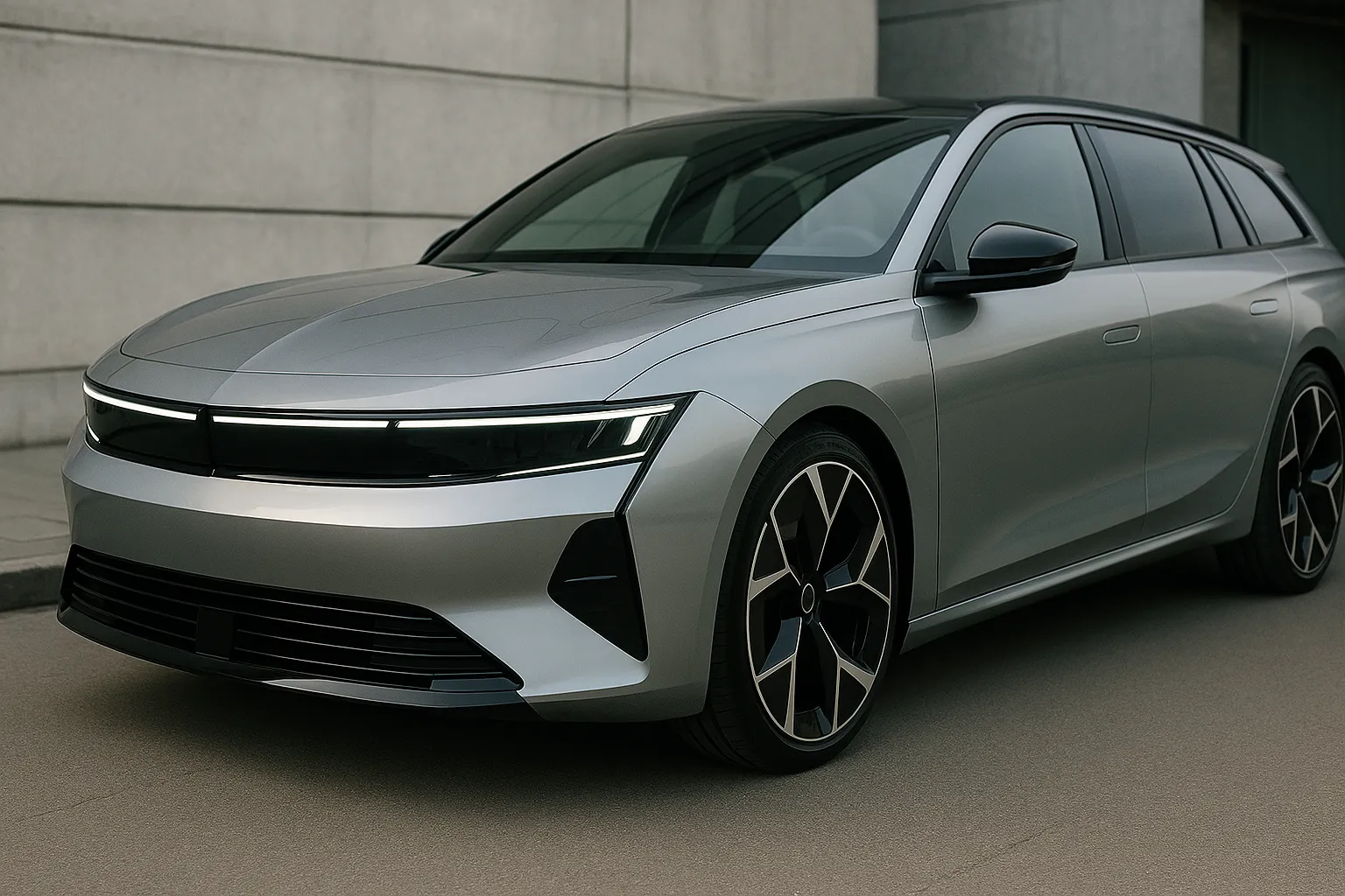 Opel Vauxhall STX Concept als flacher elektrischer Kombi in dynamischer Front-Seitenansicht supporting image 1