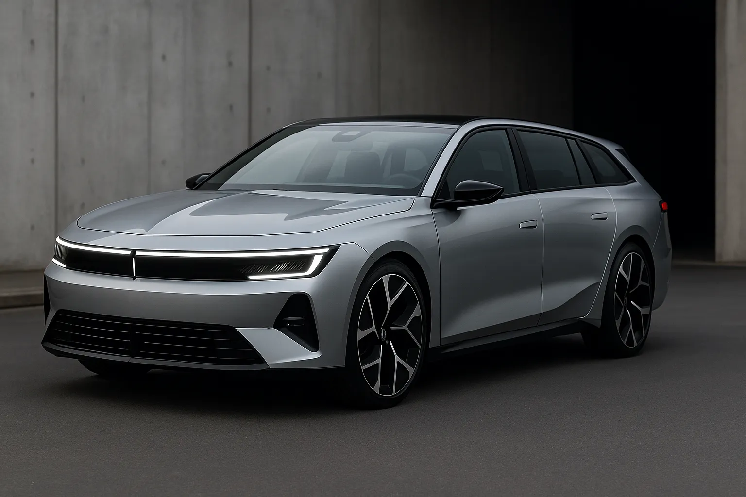 Opel Vauxhall STX Concept als flacher elektrischer Kombi in dynamischer Front-Seitenansicht