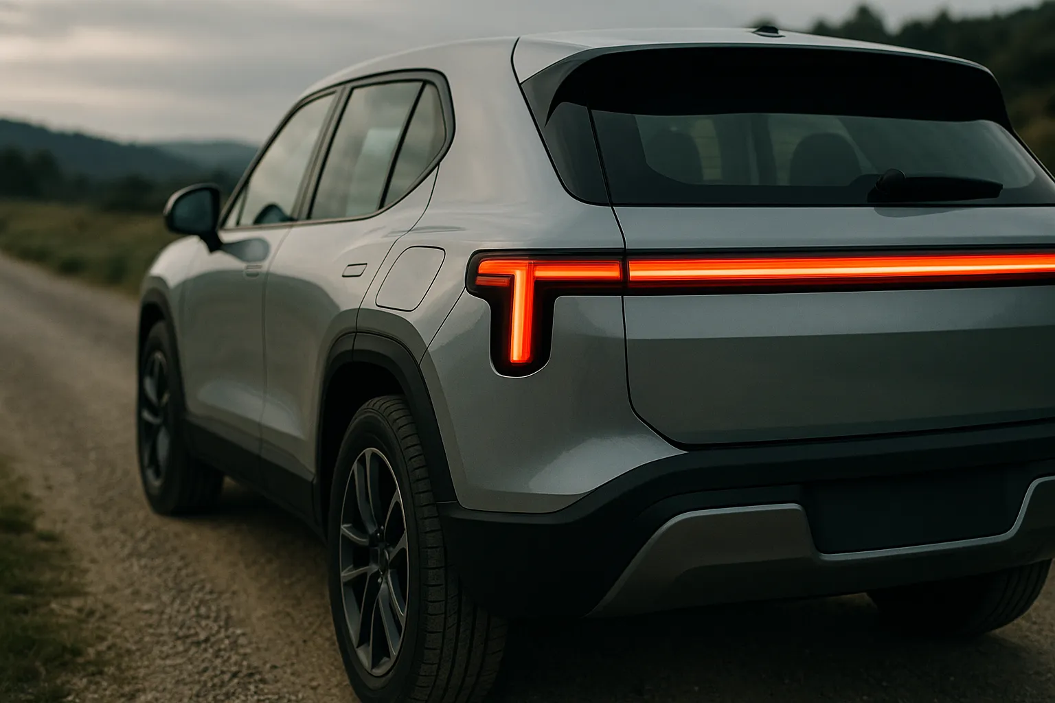 Rivian R2 as an electric SUV on a road in front of modern architecture supporting image 1