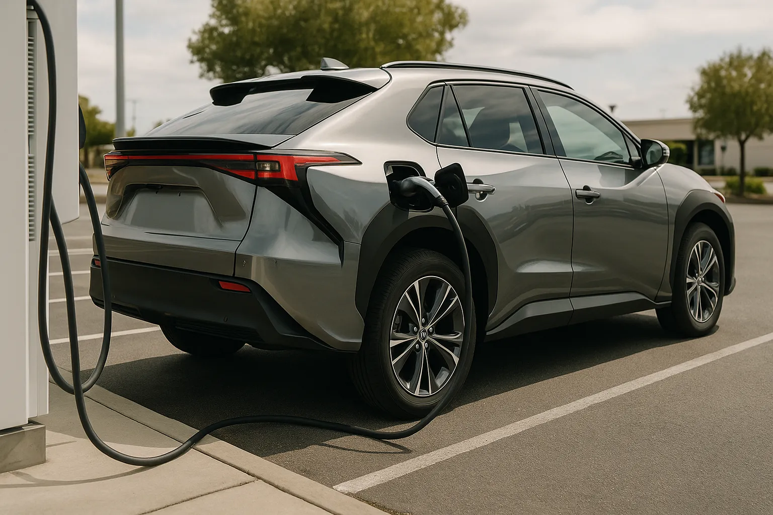 Ein Toyota bZ Elektro-SUV fährt auf einer Straße und steht für den Rückruf der verwandten EVs von Toyota, Lexus und Subaru, unterstützendes Bild 2