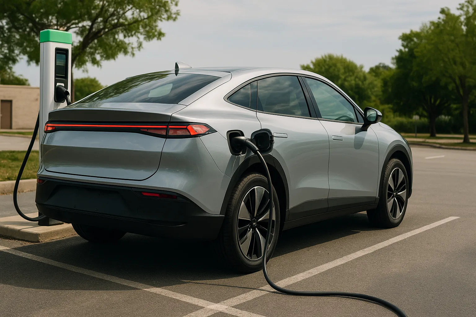 XPeng L03 Coupé-SUV in einer studioartigen Front-Dreiviertelansicht, die seine niedrige Dachlinie, glatte Front und durchgehende Beleuchtung zeigt, unterstützendes Bild 2